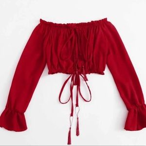 Red crop tie top